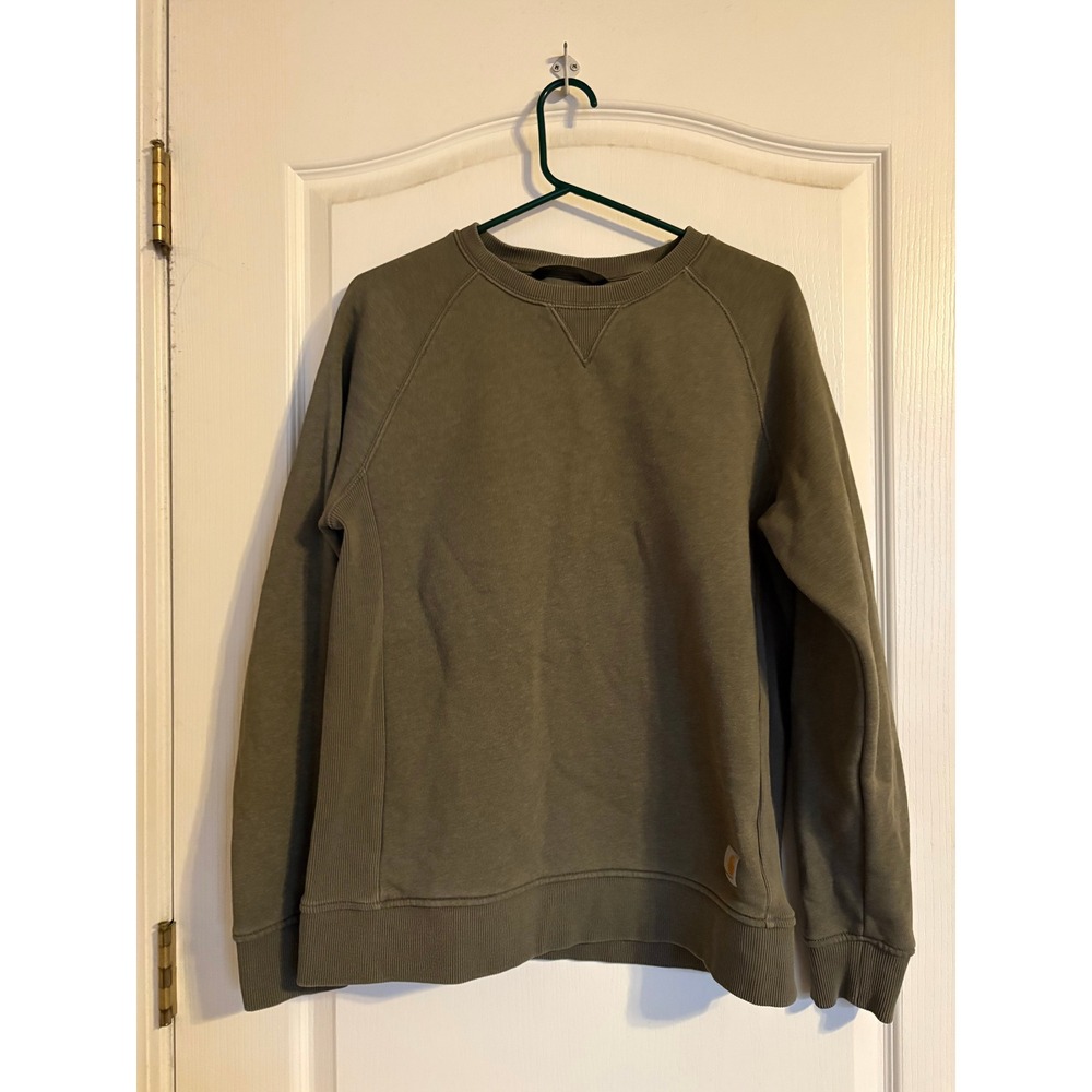 Carhartt Womens Relaxed Fit Crewneck Sweatshirt Olive Green Sleeve Logo L 104410